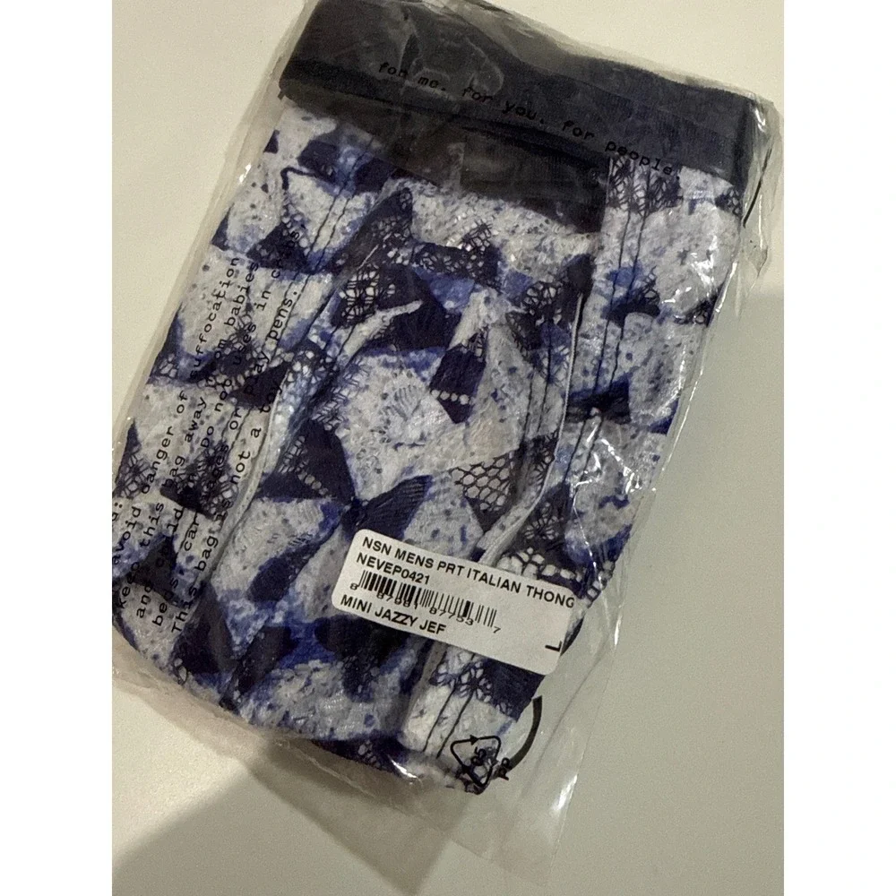 Cosabella Blue & White Printed Lace Men's Thong  Size‎ L